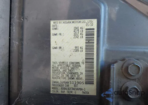 2010 Nissan Altima 2.5 S из США, поврежденный, VIN 1N4AL2AP6AN511905